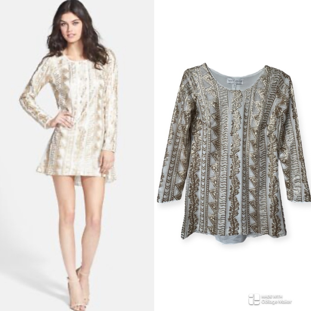 Dress the Population Elegant Gold and Cream sequin mini dress